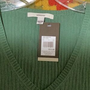 Merona Green V-Neck Sweater Classic Knit